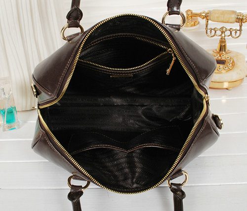 2014 Prada Shiny Leather Two Handle Bag BL0822 brown
